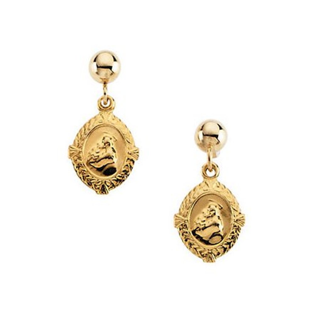 14k Yellow St. Anthony Medal Earrings (20X9 MM)
