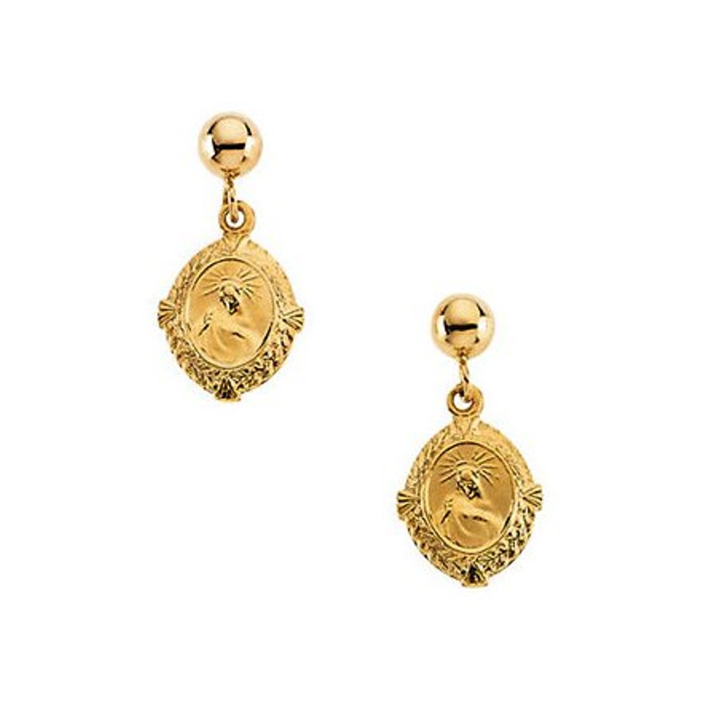 14K Yellow Sacred Heart of Jesus Earrings