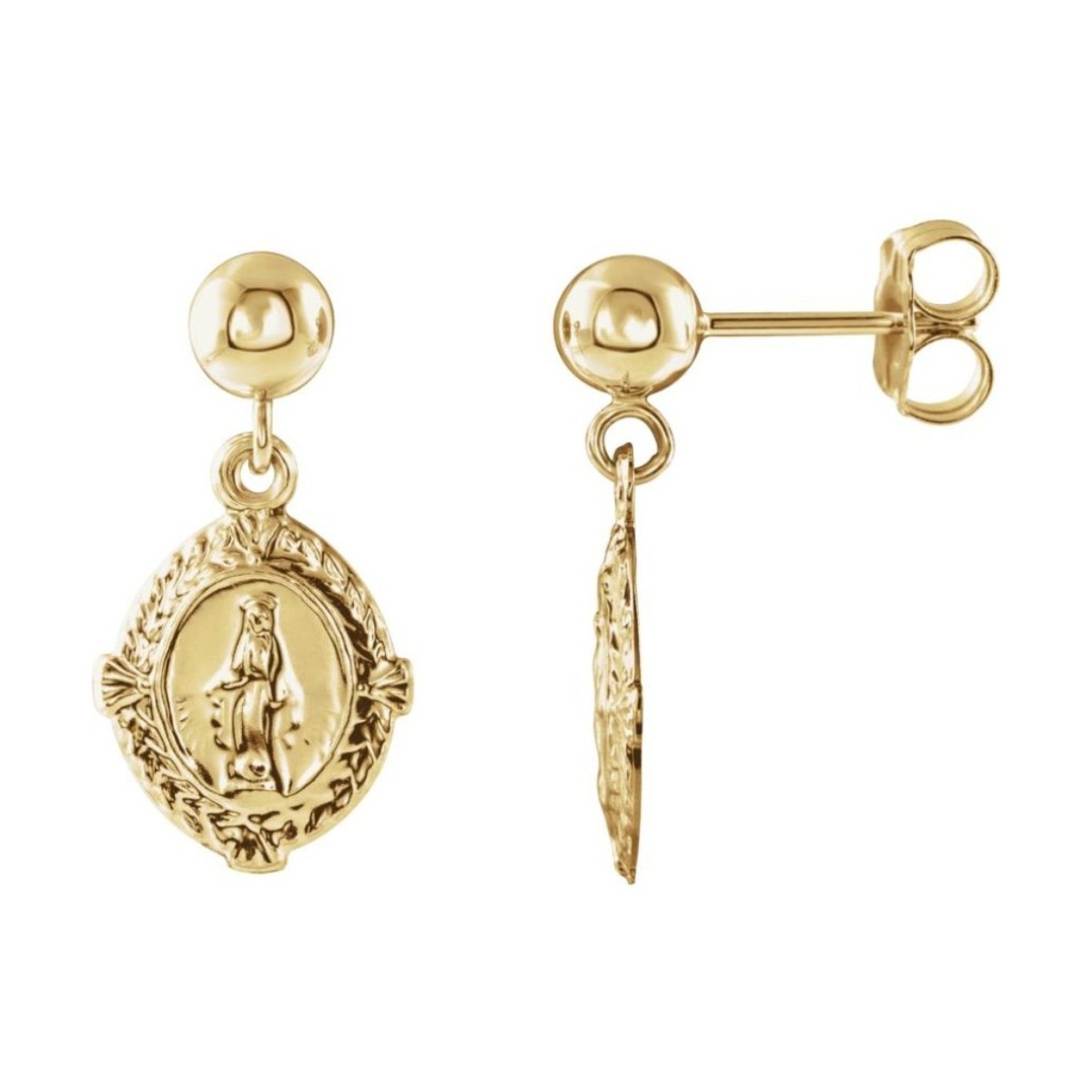 14k Yellow Gold Oval Filigree Miraculous Earrings (20X9 MM)