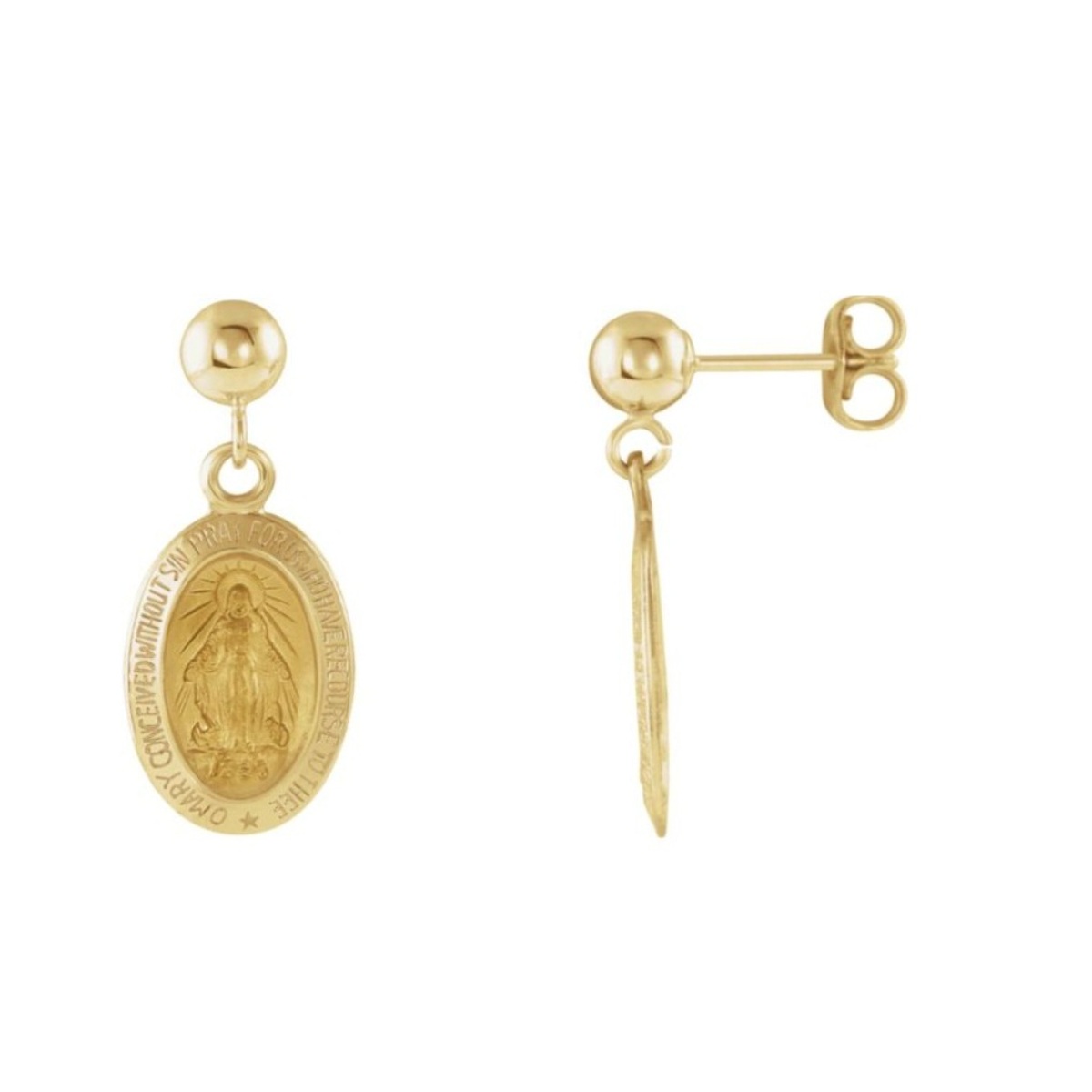 14K Yellow 12x9mm Miraculous Dangle Earrings