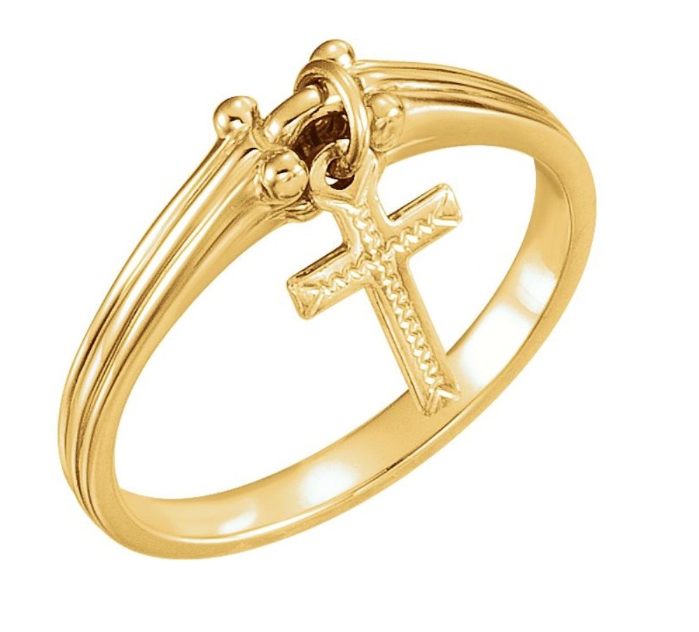 Dangling Cross Ring 14k Yellow Gold 