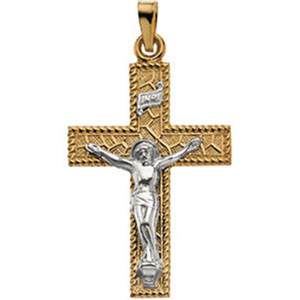 Crucifix 14k Yellow and White Gold Pendant