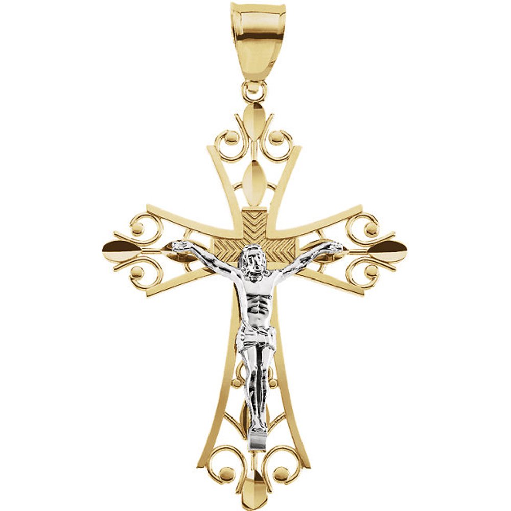 Crucifix 14k Yellow and White Gold Pendant