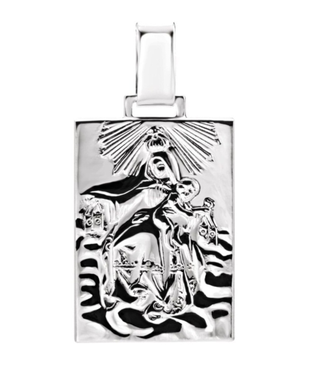 Rhodium-Plated, 14k White Gold Our Lady of Mount Carmel Medal (19.4x14 MM)