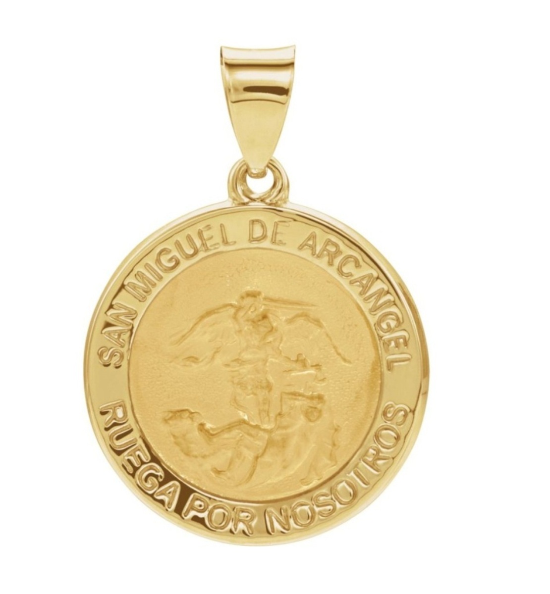14k Yellow Round Hollow St. Michael Medal (18 MM)