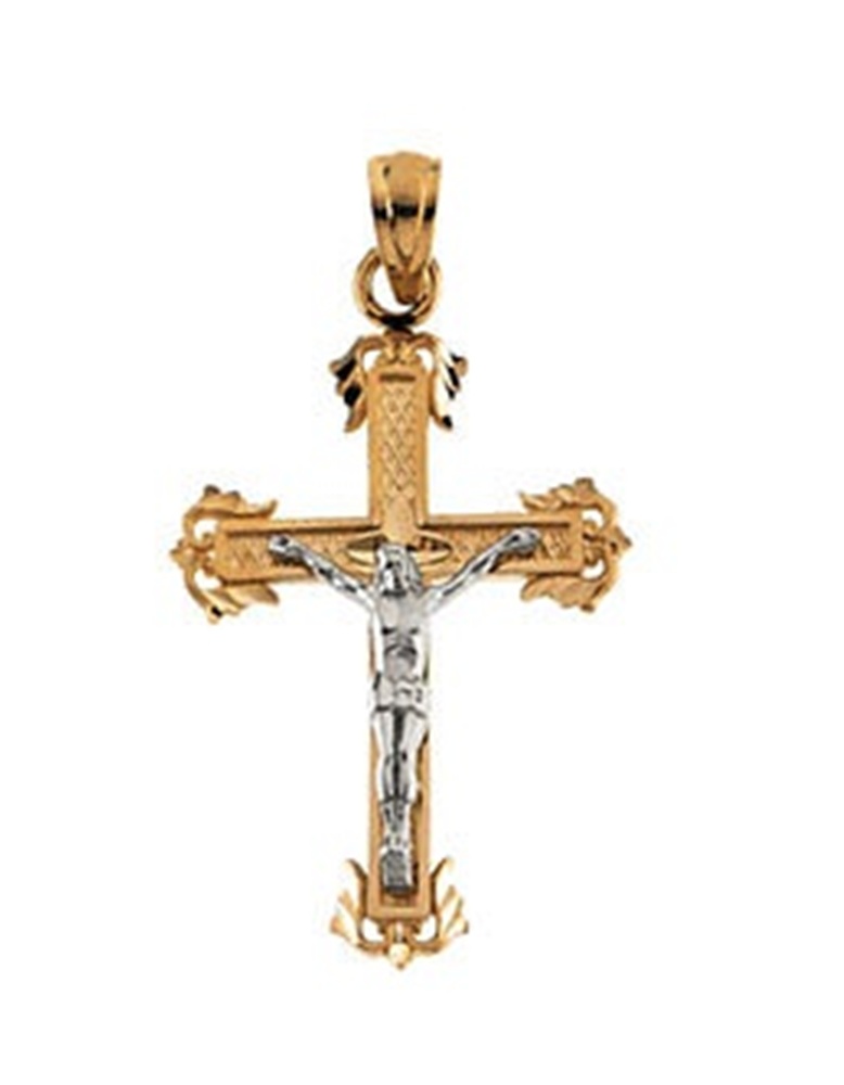 Crucifix 14k Yellow and White Gold Pendant