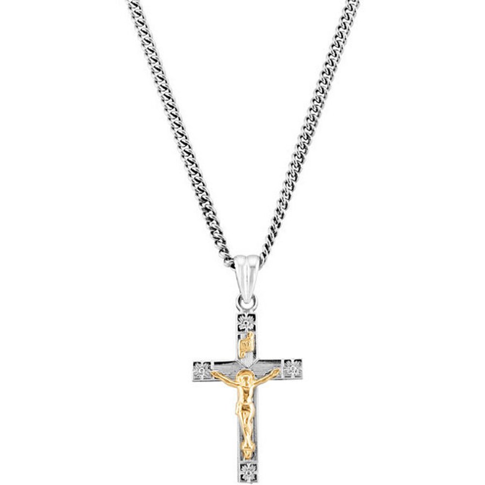 Crucifix 14k Yellow and White Gold Pendant