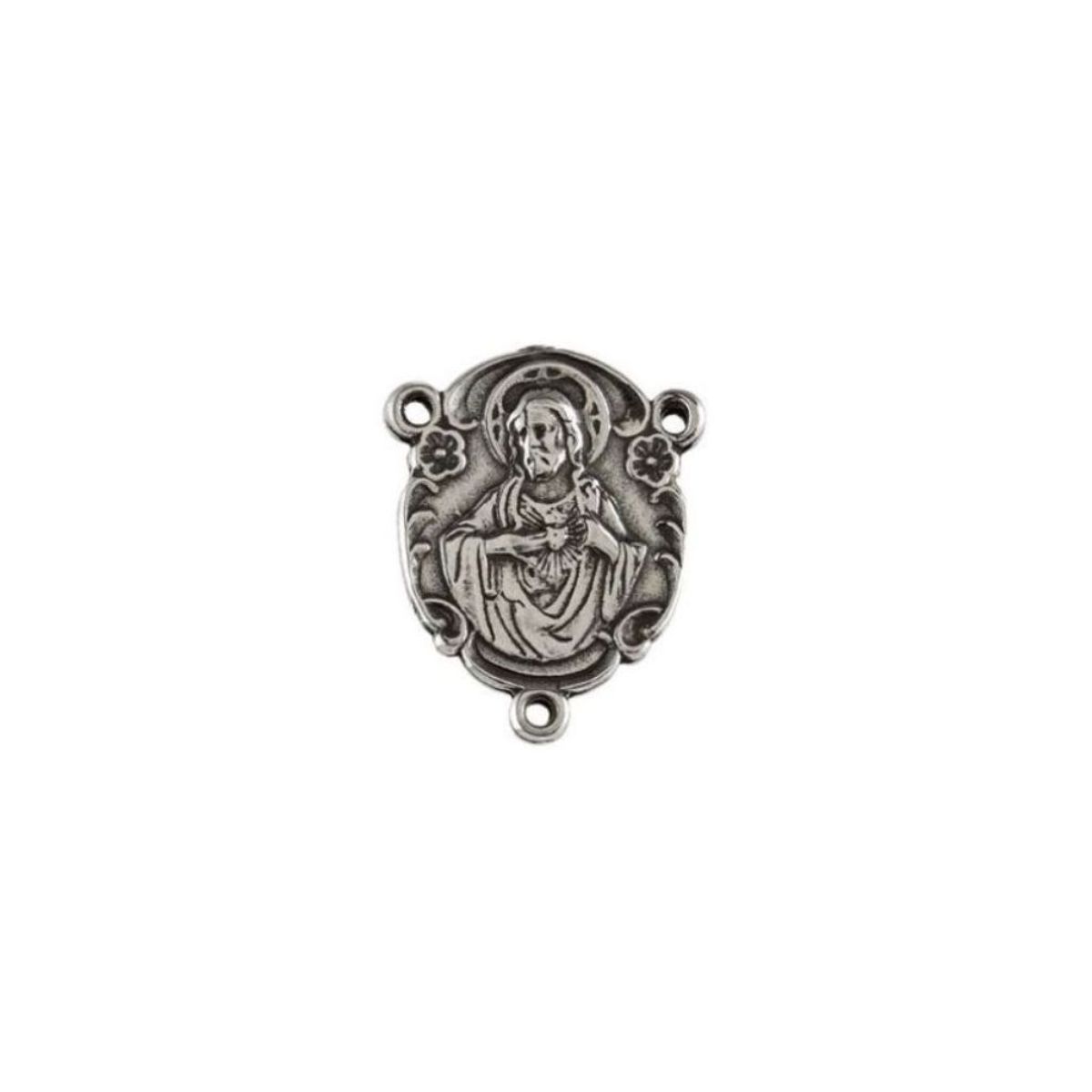 Sterling Silver Sacred Heart of Jesus Rosary Center Medal (17.95x12.9 MM)