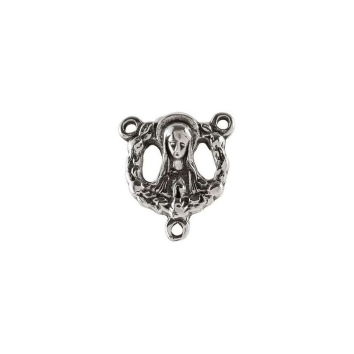 Sterling Silver Mary and Jesus Rosary Center Medal (15.56x14.13MM)