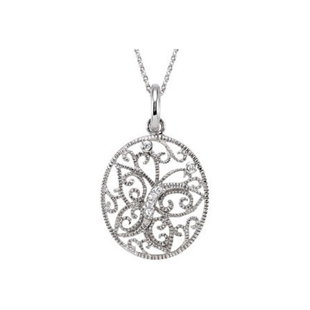 Filigree 'Journey of Contentment' Rhodium-Plated Sterling Silver Circle Pendant