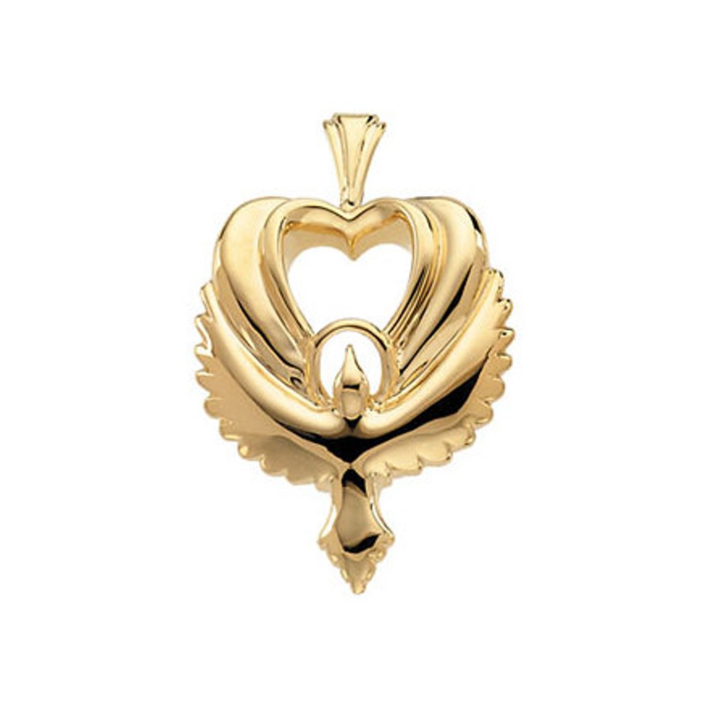 Dove Heart 14K Yellow Gold Pendant (23.00X15.00 MM)
