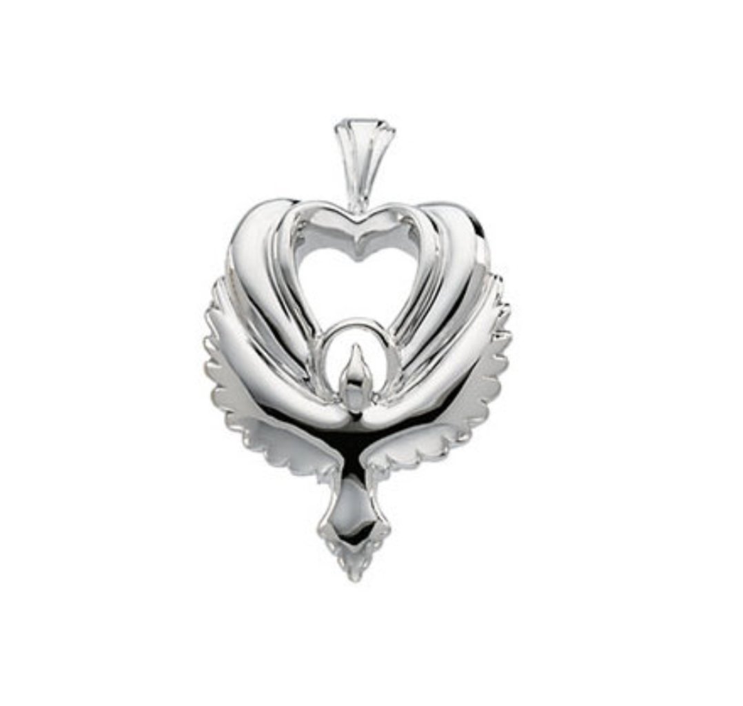 Dove Heart Rhodium Plated 14K White Gold Pendant (23.00X15.00 MM)