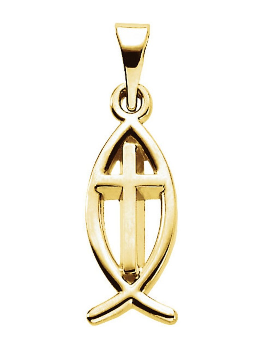 Fish with Cross 14k Yellow Gold Pendant