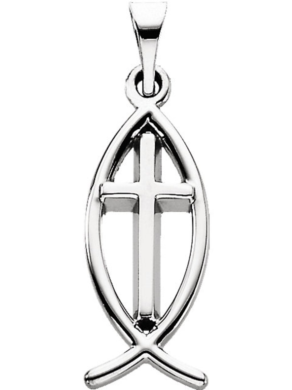 Fish with Cross Rhodium-Plated 14k White Gold Pendant 