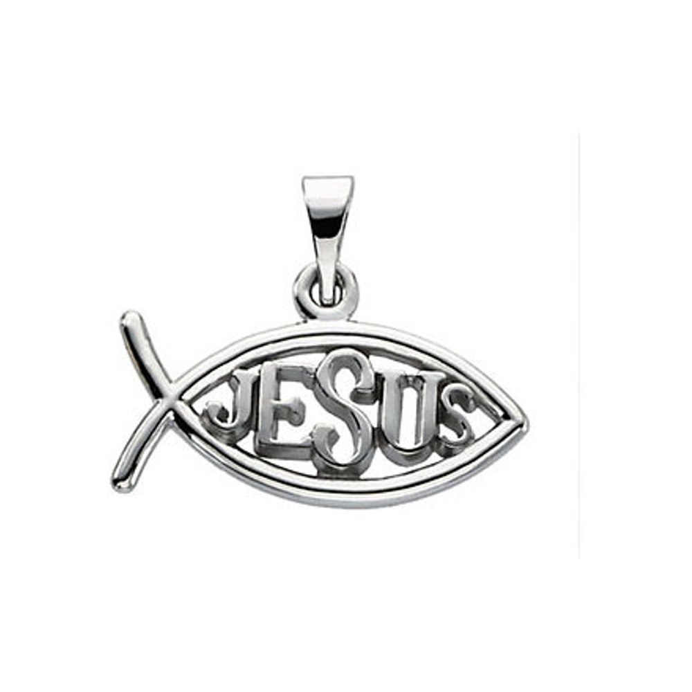 Ichthus with 'Jesus' 14k White Gold Pendant 