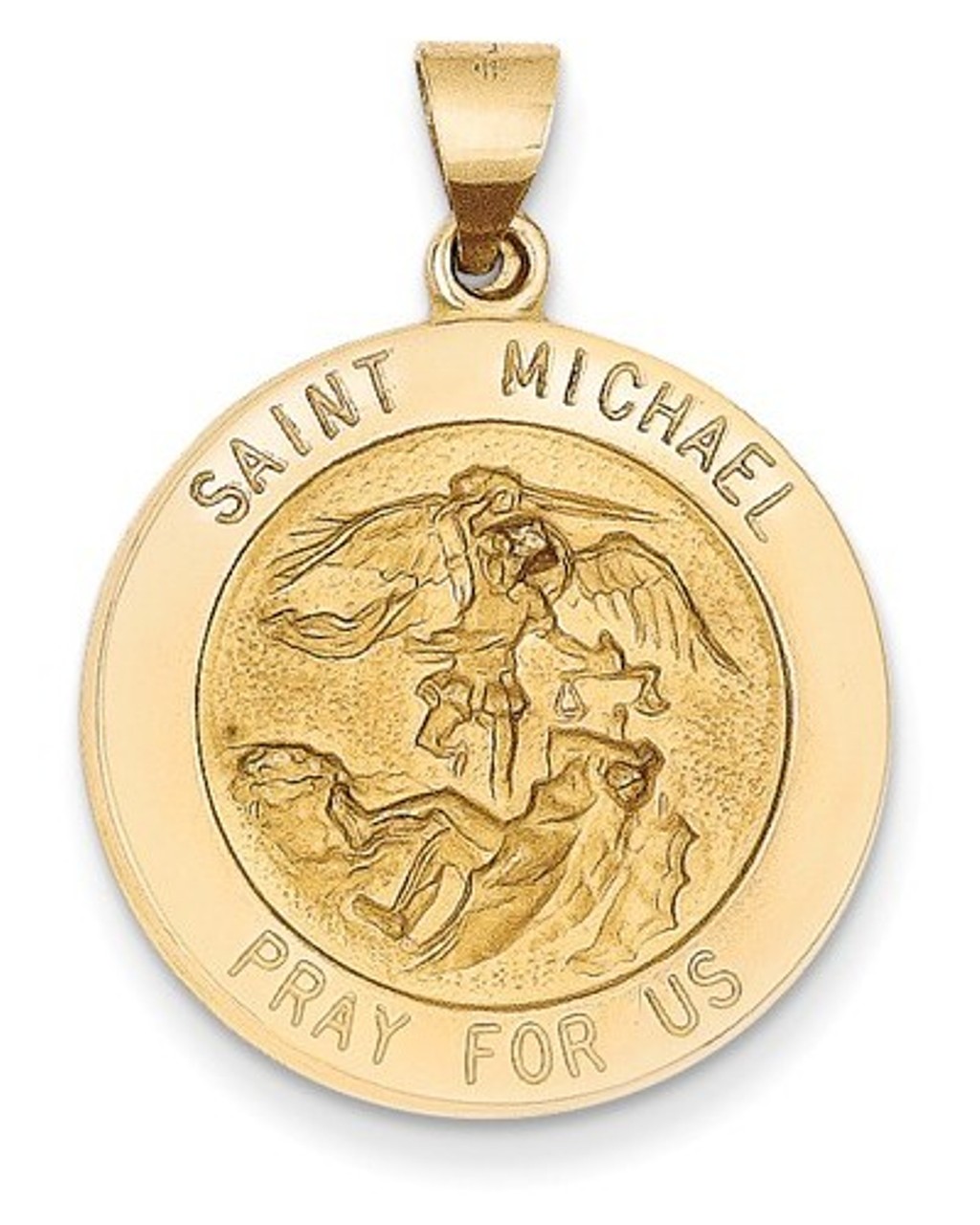 14k Yellow Gold Saint Michael Medal Charm Pendant (32X22 MM)