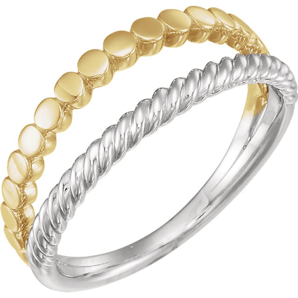 Twin Stackable Ring, Rhodium-Plated 14k White and Yellow Gold