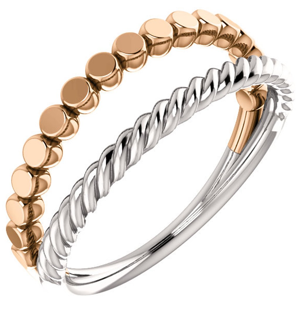 Twin Stackable Ring, Rhodium-Plated 14k White and Rose Gold