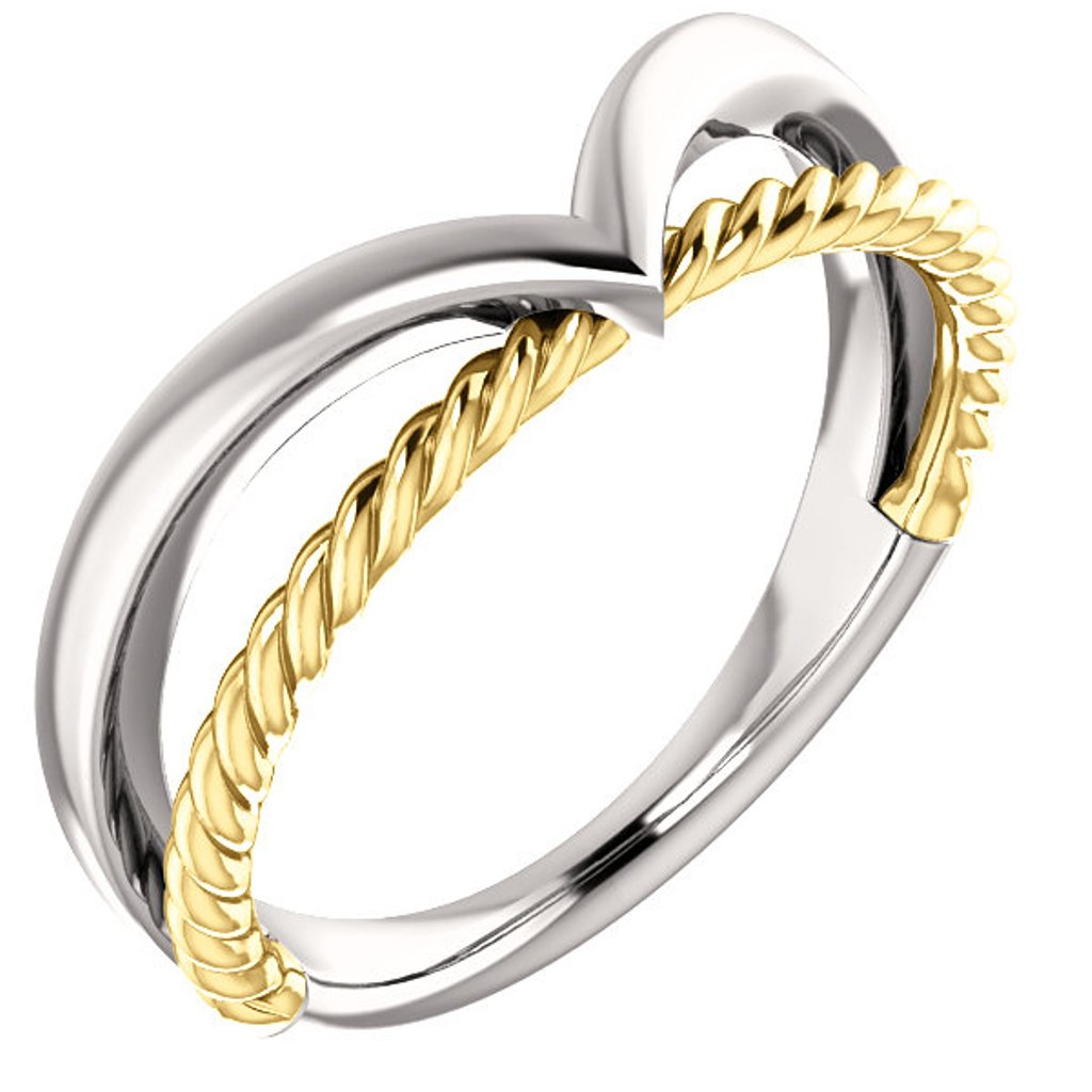 Negative Space Rope Ring, Rhodium-Plated 14k White and Yellow Gold 