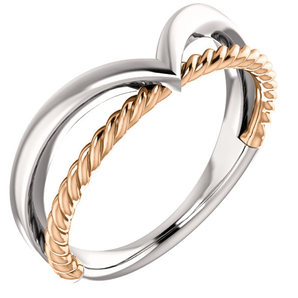 Negative Space Rope Ring, Rhodium-Plated 14k White and Rose Gold 