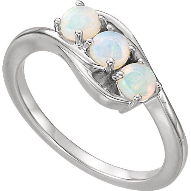 Opal Three Stone Bypass Ring, Rhodium-Plated 14k White Gold 