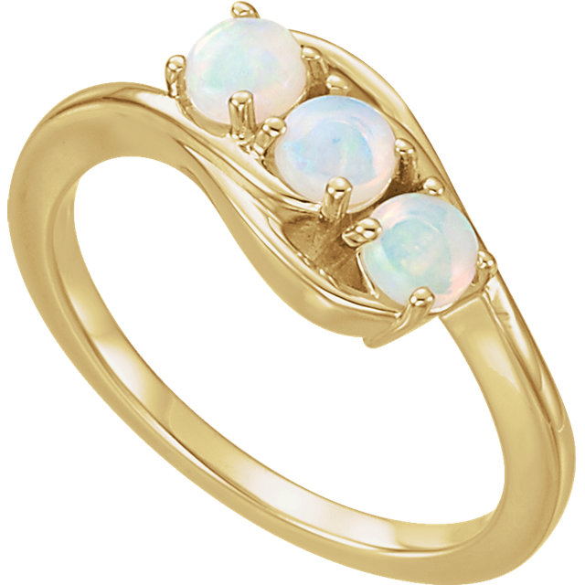 Opal Three Stone Bypass Ring, 14k Yellow Gold 