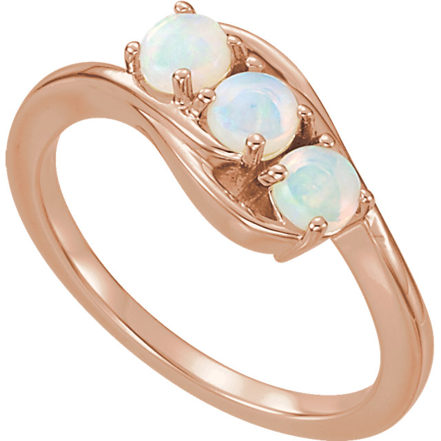Opal Three Stone Bypass Ring, 14k Rose Gold 