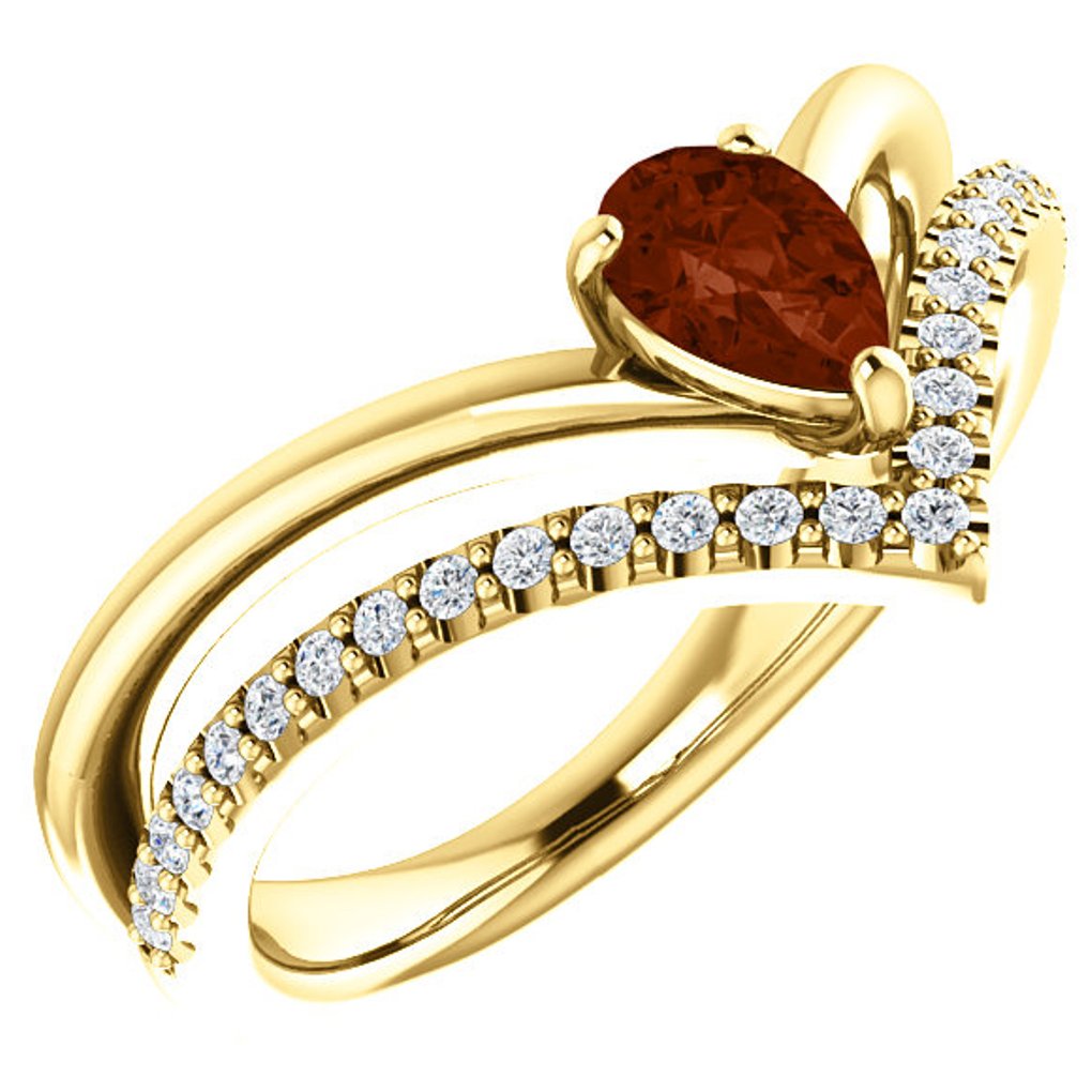 Diamond and Mozambique Garnet 'V' Ring,14k Yellow Gold