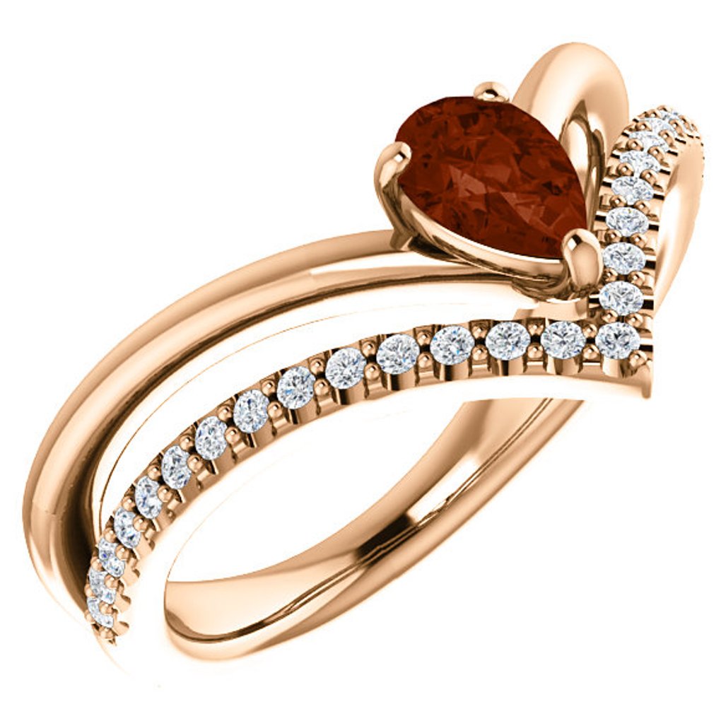 Diamond and Mozambique Garnet 'V' Ring,14k Rose Gold