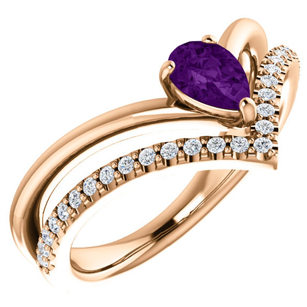 Diamond and Amethyst 'V' Ring, 14k Rose Gold