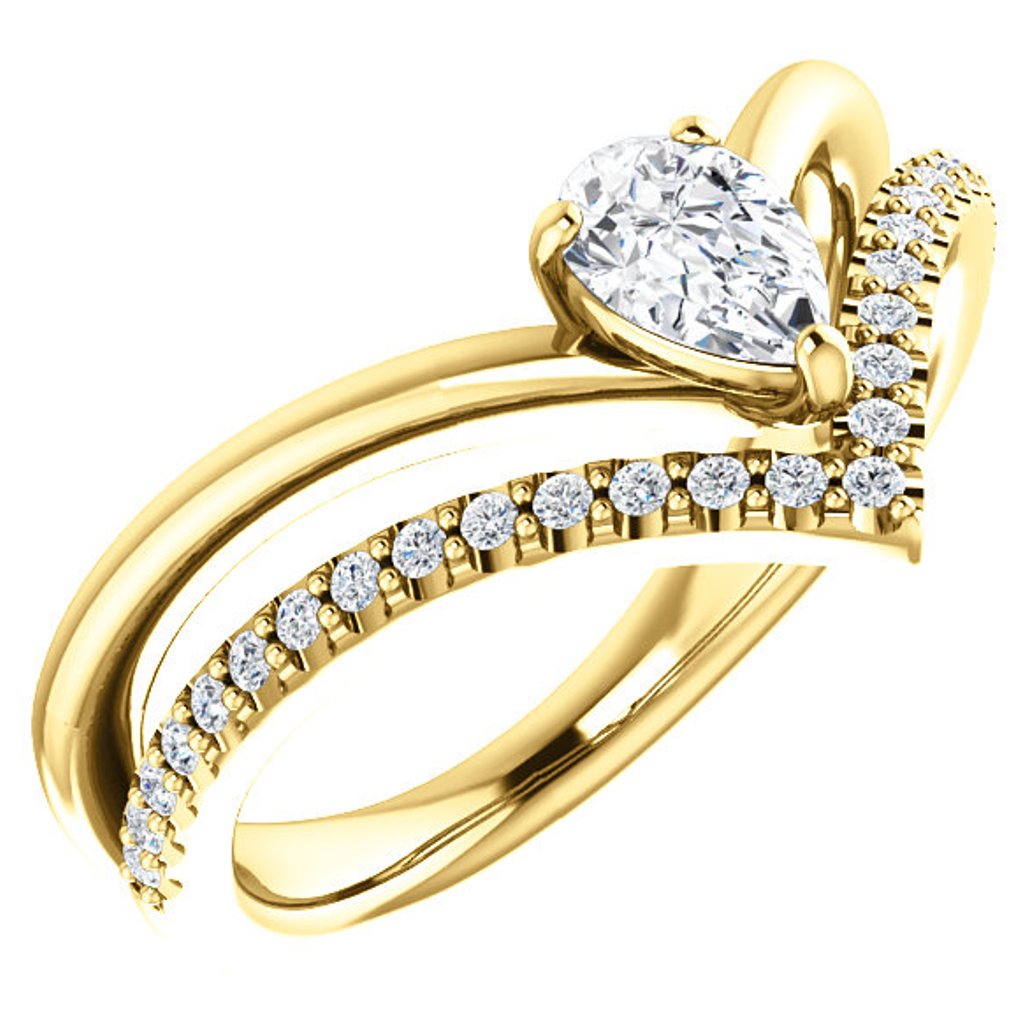Diamond and White Sapphire 'V' Ring,14k Yellow Gold