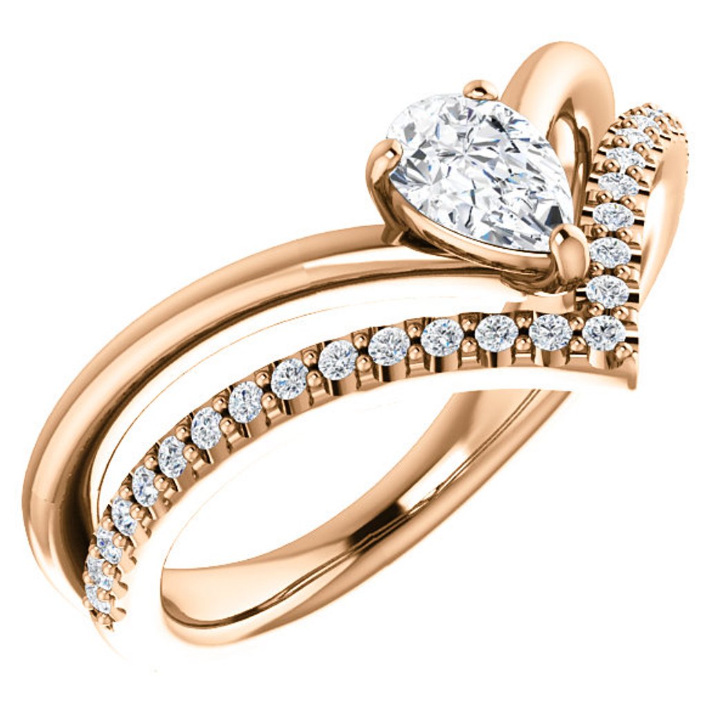 Diamond and White Sapphire 'V' Ring,14k Rose Gold