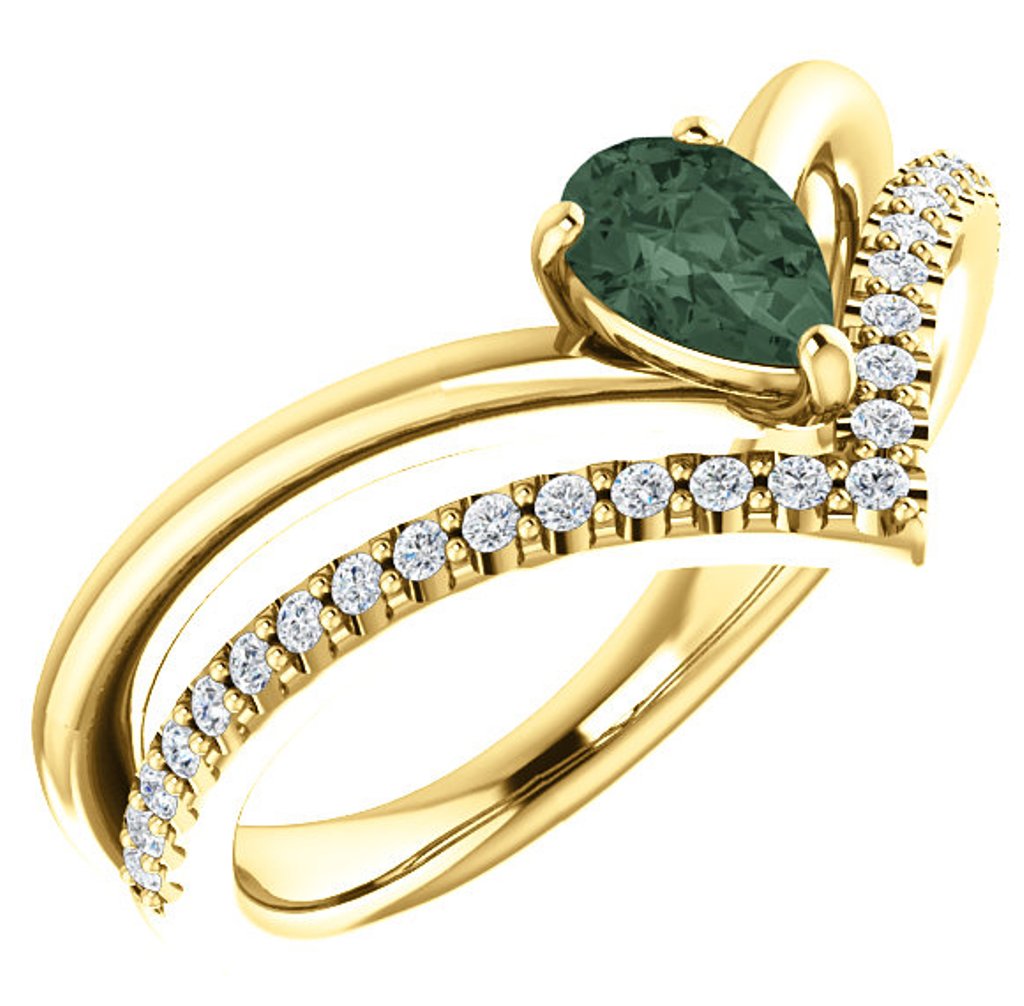  Diamond and Created Alexandrite 'V' Ring, 14k Yellow Gold 