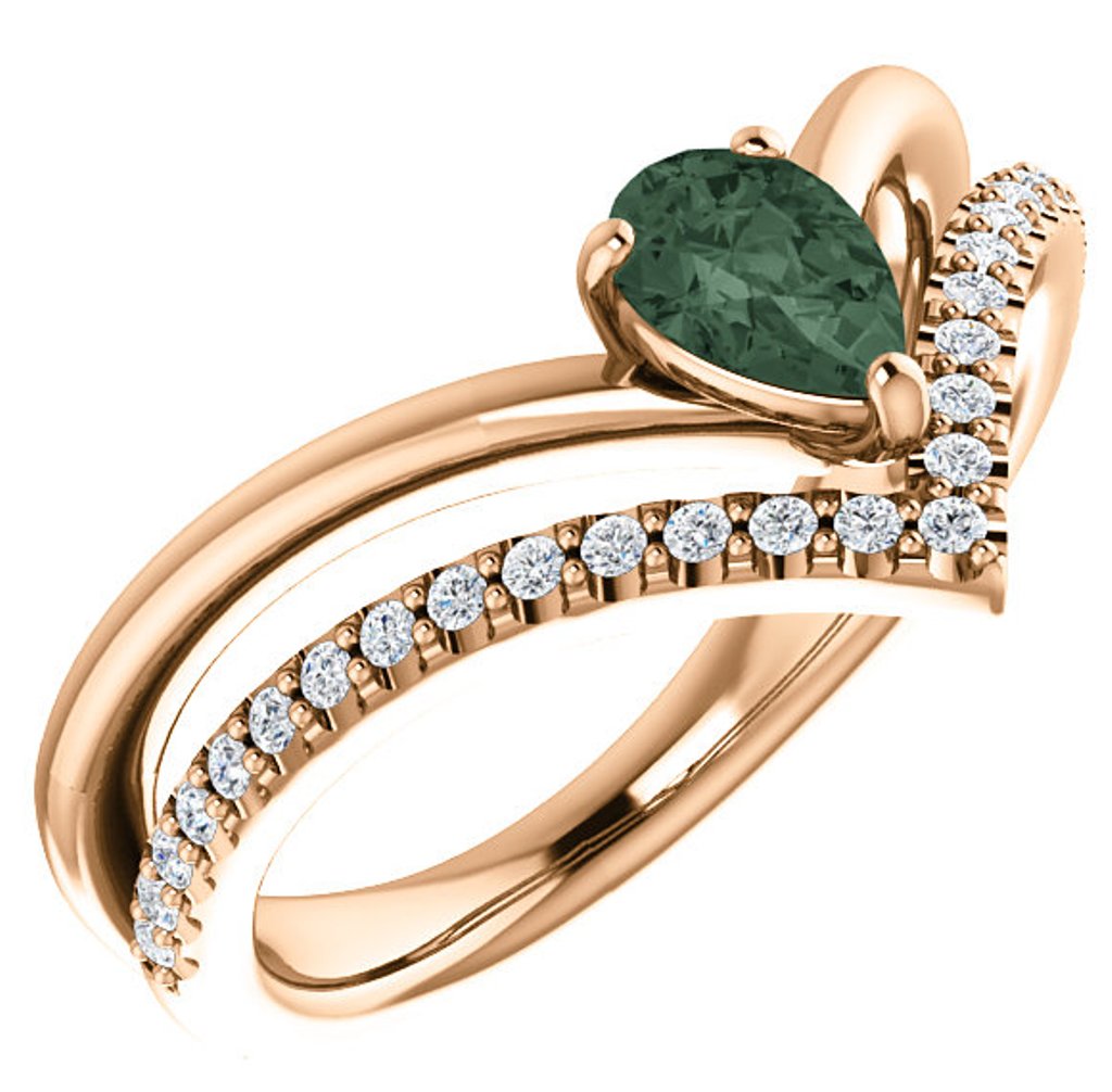Diamond and Created Alexandrite 'V' Ring, 14k Rose Gold