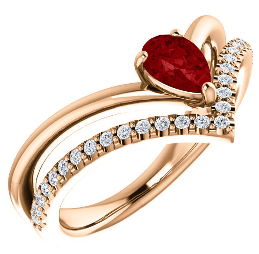 Diamond and Ruby 'V' Ring,14k Rose Gold