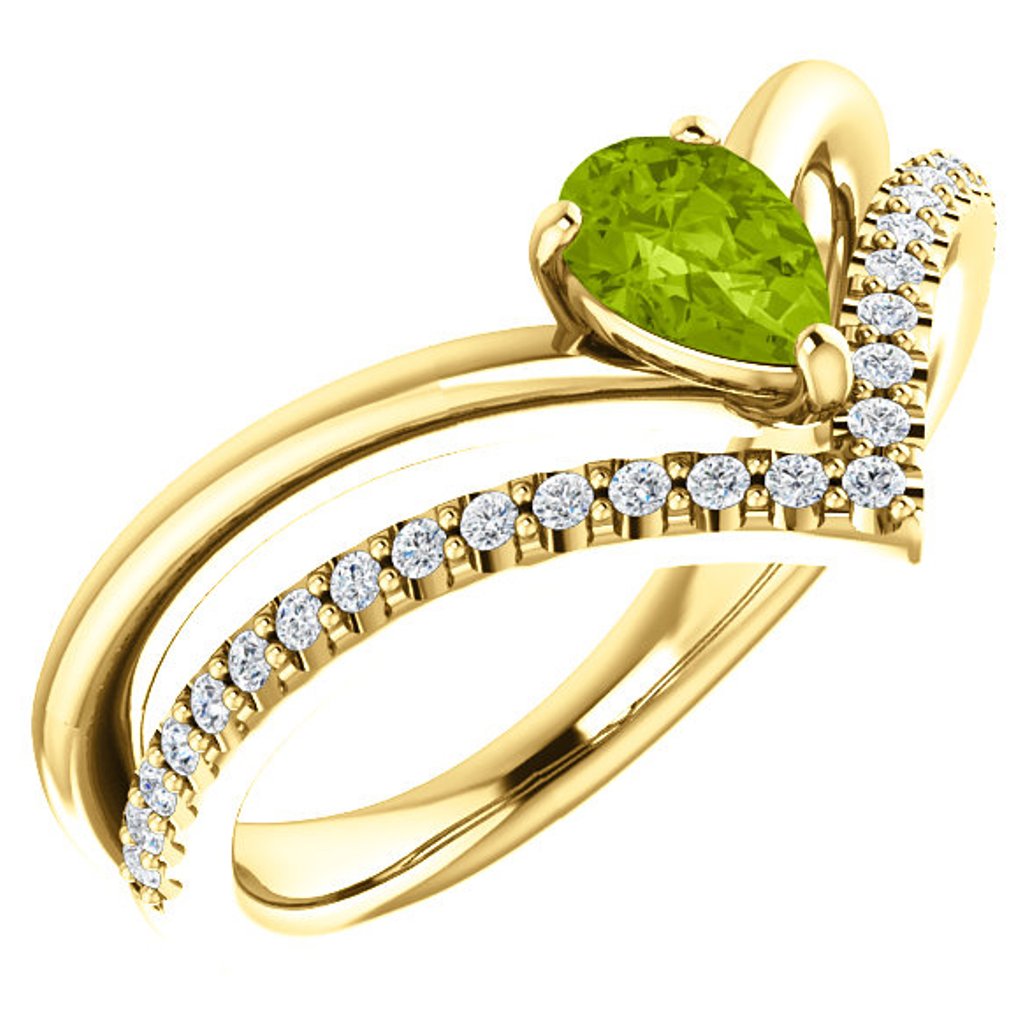 Diamond and Peridot 'V' Ring, 14k Yellow Gold 