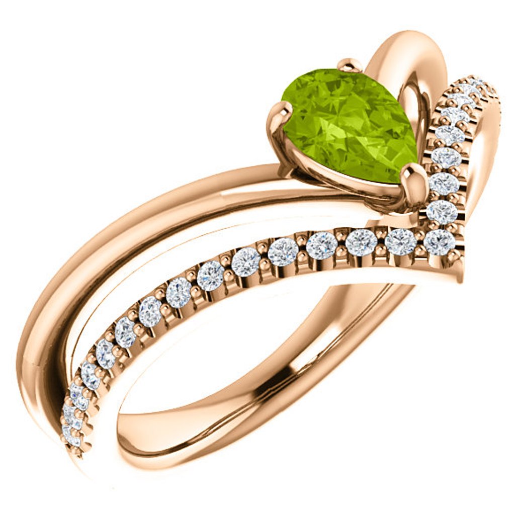 Diamond and Peridot 'V' Ring,14k Rose Gold