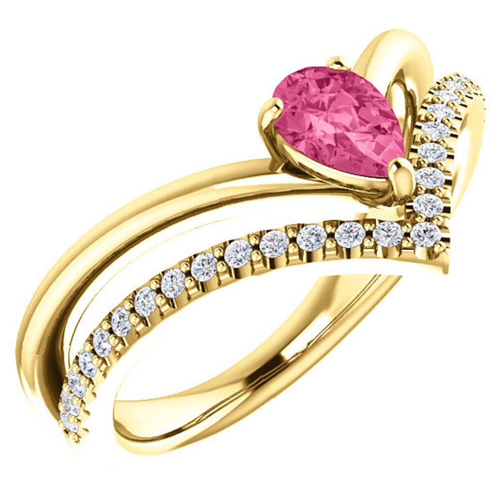 Diamond and Pink Tourmaline 'V' Ring,14k Yellow Gold 