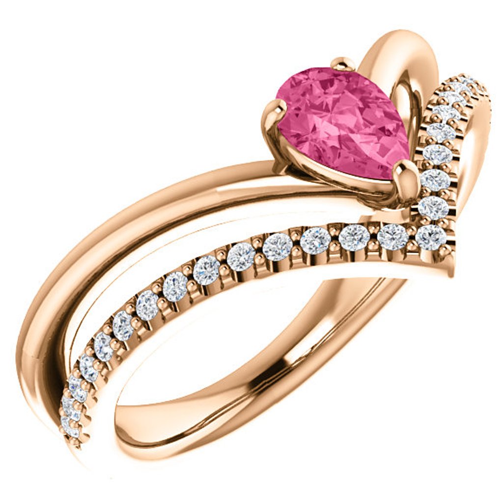 Diamond and Pink Tourmaline 'V' Ring,14k Rose Gold