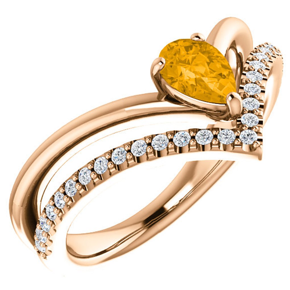  Diamond and Citrine 'V' Ring, 14k Rose Gold