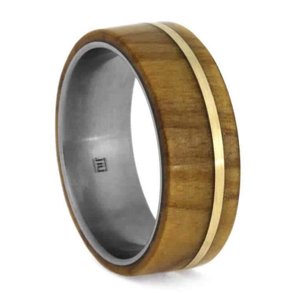 Rowan Wood 10k Yellow Gold 8mm Matte Titanium Comfort-Fit Wedding Band