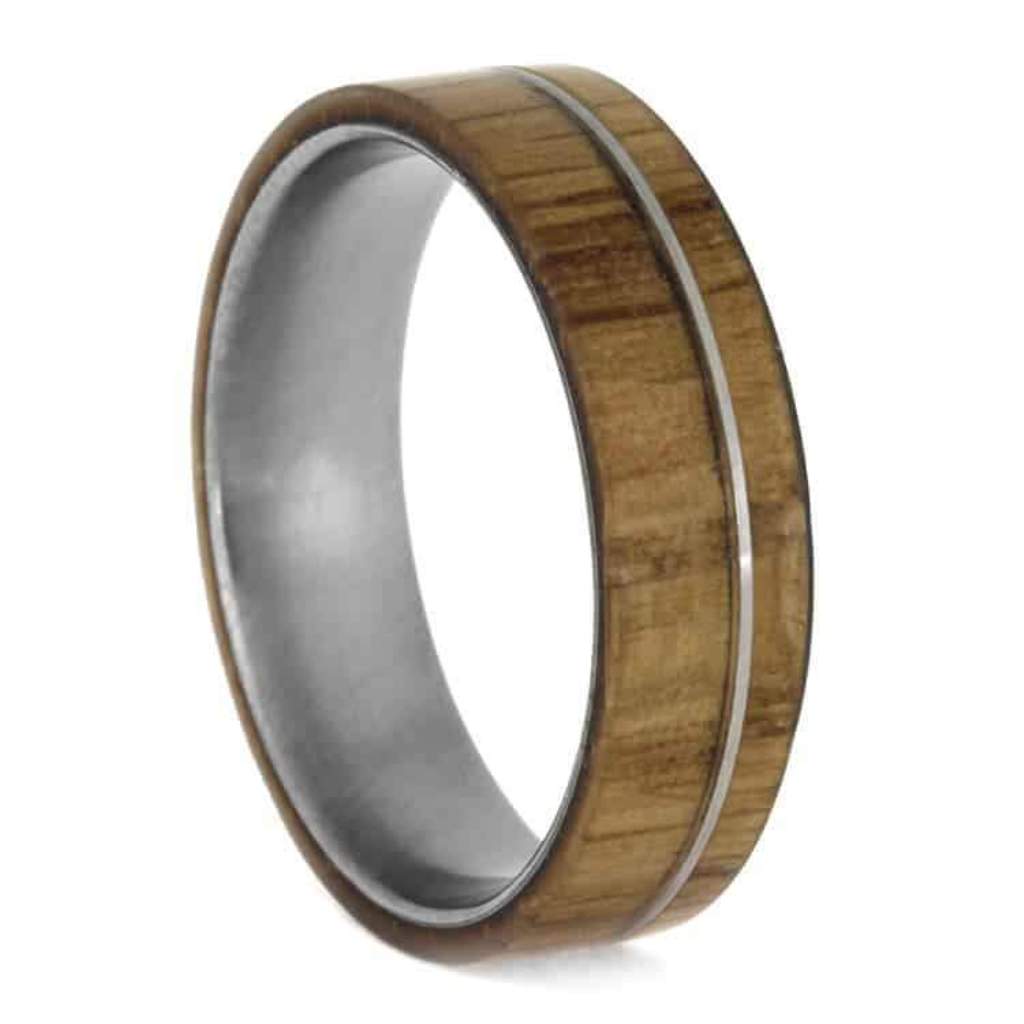 Oak Wood 6.5mm Titanium Comfort-Fit Ring