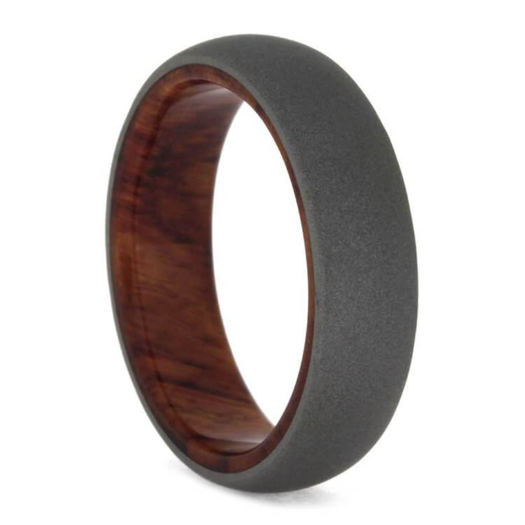 Sandblasted Titanium 6mm Comfort-Fit Tulipwood Sleeve Ring