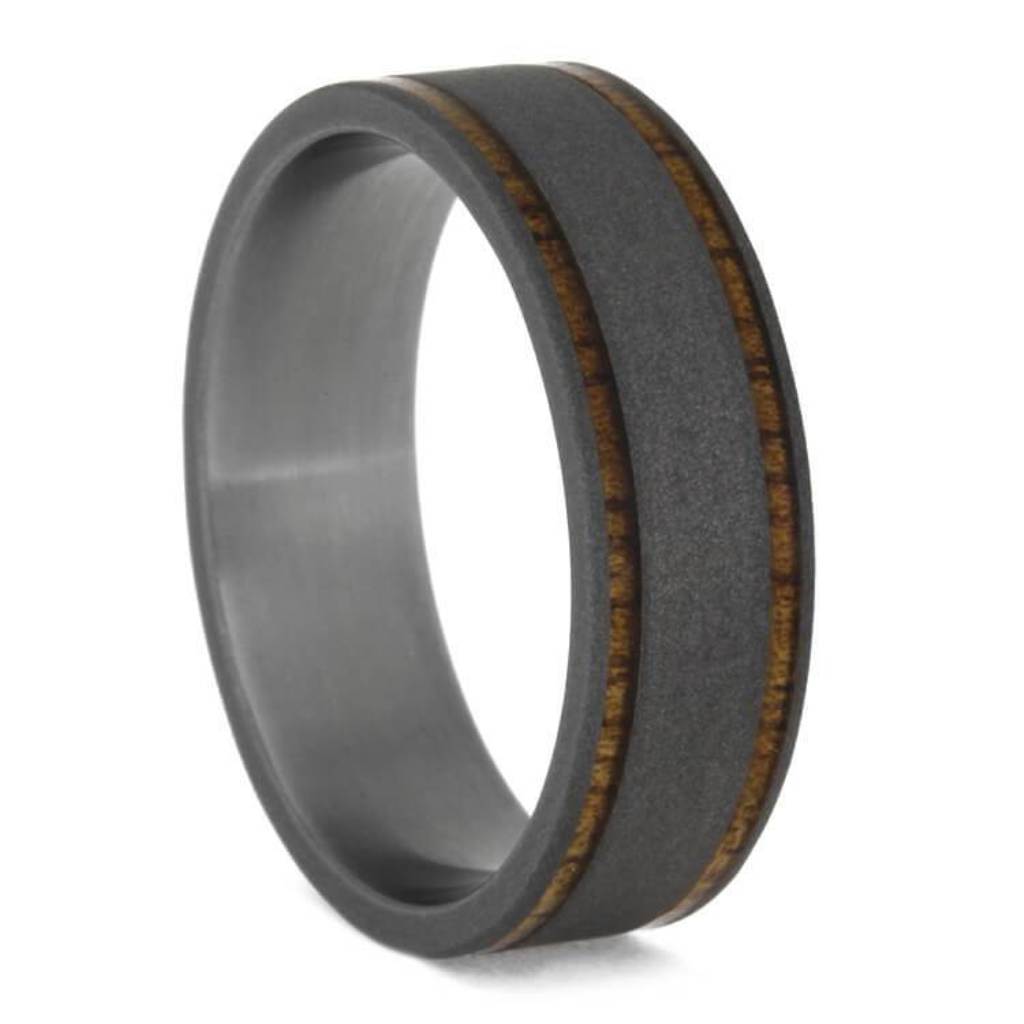Koa Wood 7mm Sandblasted Titanium Comfort-Fit Ring