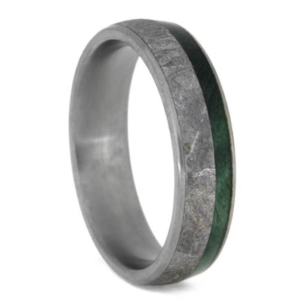 Gibeon Meteorite Green Box Elder Burl Wood 6mm Matte Titanium Comfort-Fit Ring