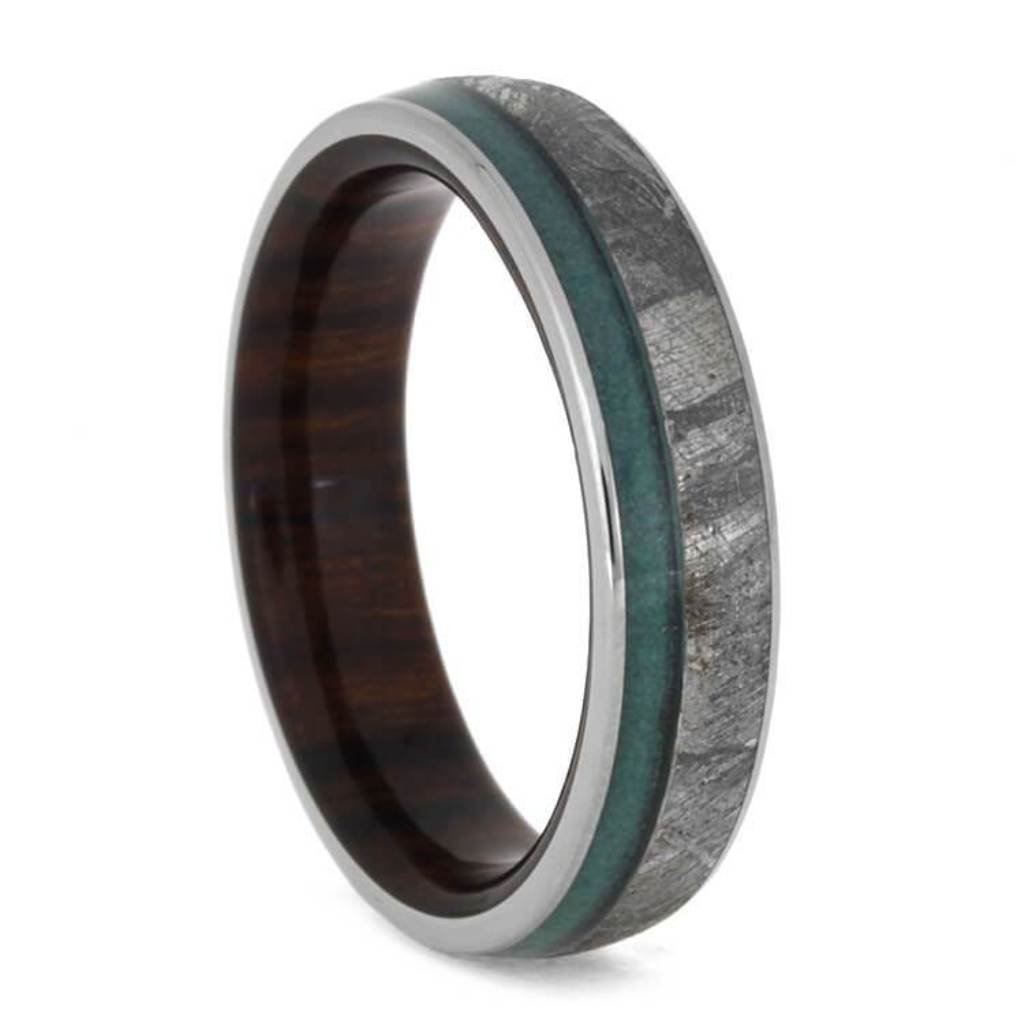 Gibeon Meteorite Green Malachite Titanium 5mm Comfort-Fit Ironwood Sleeve Ring
