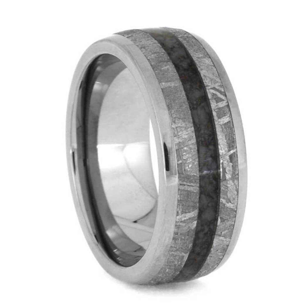 Gibeon Meteorite Dinosaur Bone 8mm Titanium Comfort-Fit Ring