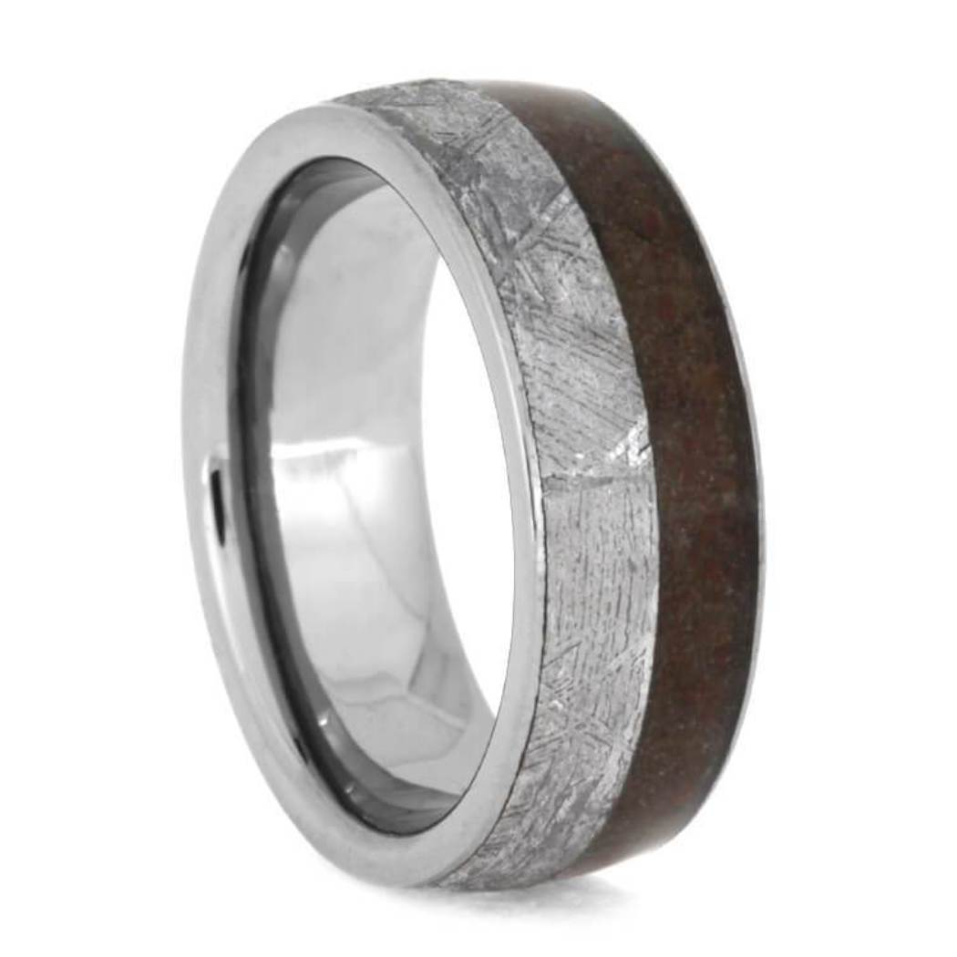 Gibeon Meteorite Dinosaur Bone 8mm Comfort-Fit Tungsten Sleeve Ring