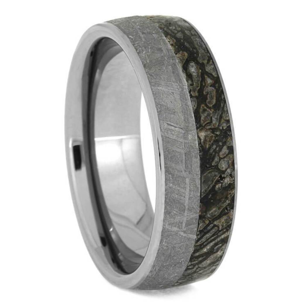 Gibeon Meteorite Dinosaur Bone 8mm Comfort-Fit Tungsten Sleeve Ring