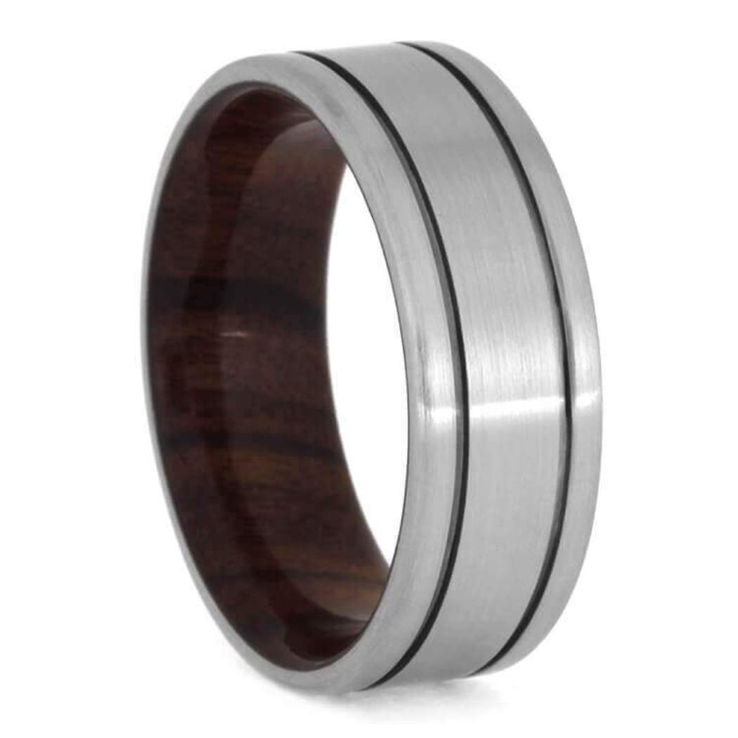 Grooved Titanium 8mm Comfort-Fit Rosewood Sleeve Band